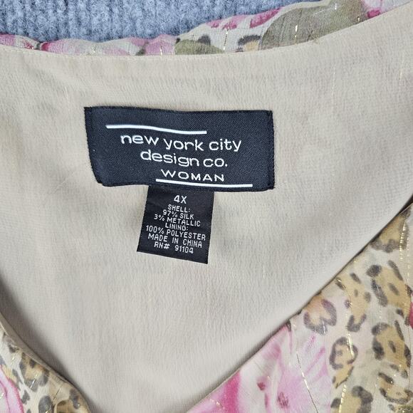 New York City Design Top Womens 4X Leopard Floral Silk 90s Ruffle Whimsical Y2K - Picture 3 of 6